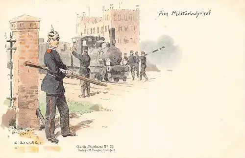 L059 Bundeswehr Bahnhof Becker signiert Litho Vintage Postkarte