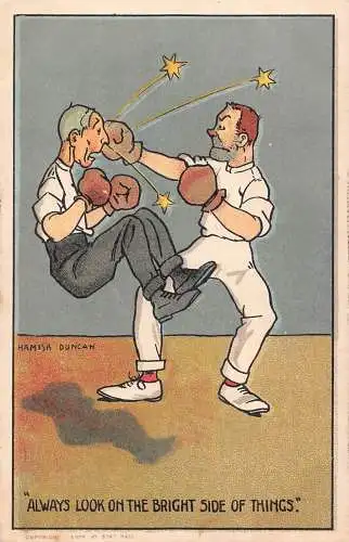 L054 Immer auf die helle Seite schauen, Box Comic Humor Duncan signierte Postkarte