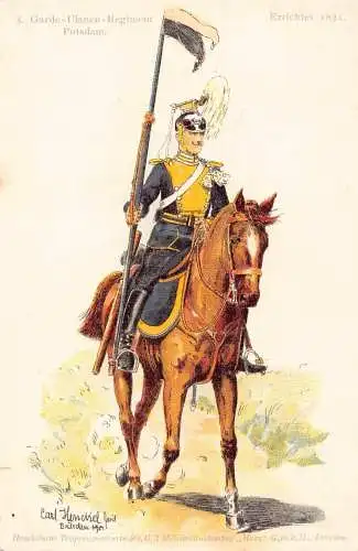 L057 Deutschland Potsdam Garde Ulanen Regiment Litho Vintage Postkarte