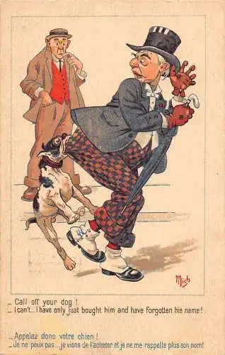 L058 Rufen Sie Ihren Hund ab! 1920 Comic Humor signiert Mich Postkarte