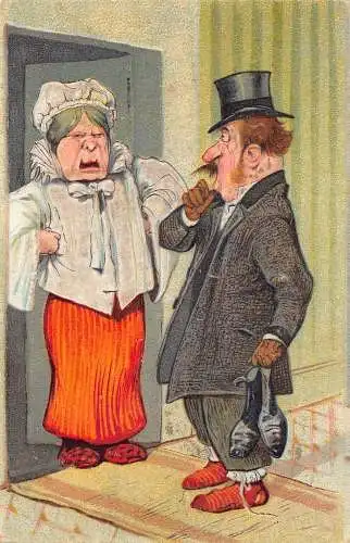 L058 Groteske Dame Karikatur Comic Humor geprägt Vintage Postkarte