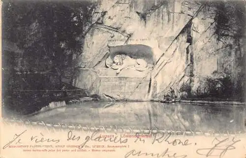L045 Schweiz 1900 Luzern Löwendenkmal Statue Vintage Postkarte