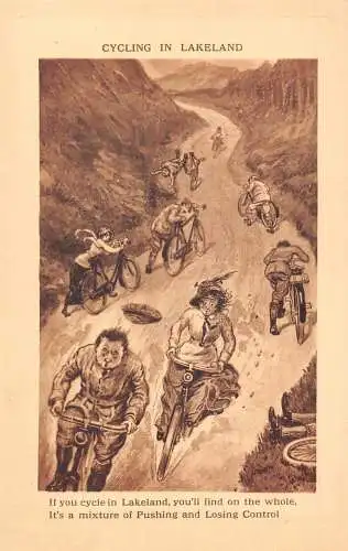 L054 Radfahren in der Seenplatte Comic Humor Vintage Postkarte