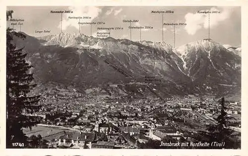 L049 Österreich Innsbruck mit Nordkette Tirol Gipfel RPPC Vintage Postkarte