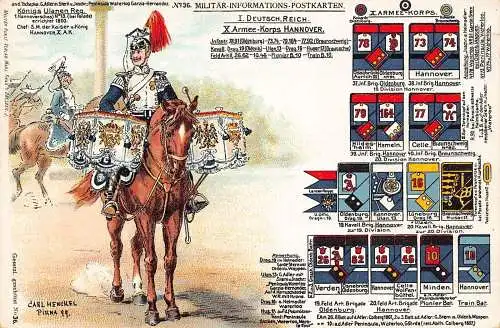 L055 Wehrmacht Hannover Königliches Ulanen Regiment Uniformen Litho Postkarte
