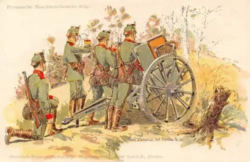 L055 Wehrmacht Preußische Maschinengewehr Division Uniformen signiert Litho Postkarte