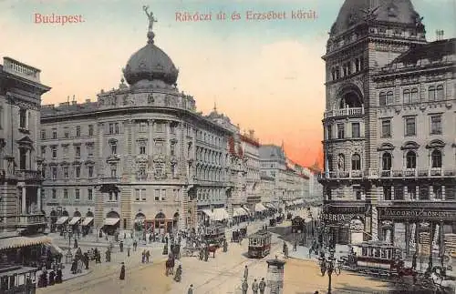 A003 Ungarn Budapest Rakoczi Straße Erzsebet Platz Straßenbahn Zalogkolcson Postkarte