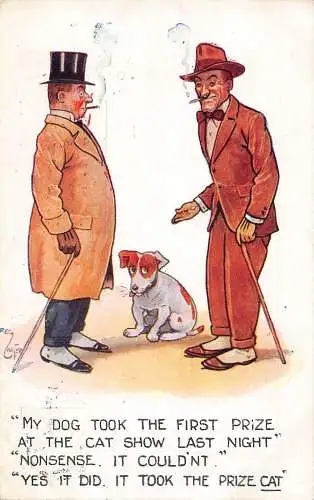 L054 Männer Hund Comic Humor signiert Carter Postkarte