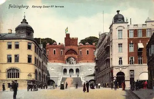 A001 Schweden Helsingborg Konung Oscar II Terrass Square Vintage Postkarte