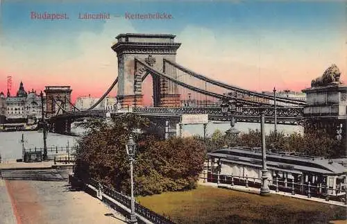 A003 Ungarn Budapest Kettenbrücke Lanchid Vintage Postkarte