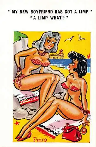 L484 Mein neuer Freund hat eine schlaffe Comic Humor Vintage Postkarte
