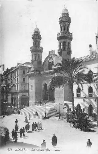 L391 Algerien Algeirs Kathedrale Kutschen Vintage Postkarte