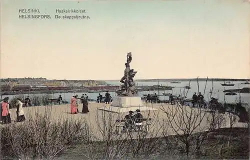 L391 Finnland Helsinki Haaksirikkoiset De skeppsbrutna Statue Vintage Postkarte