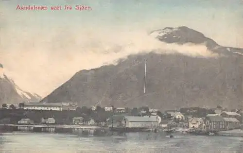 L390 Norwegen Aandalsnaes seet fra Sjoeen Bergwolken Vintage Postkarte