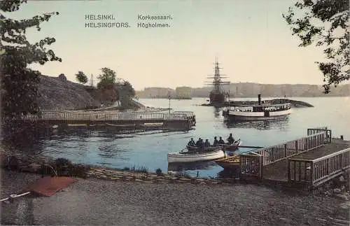 L391 Finnland Helsinki Korkeasaari Hoegholmen Dampfschiff Boot Vintage Postkarte