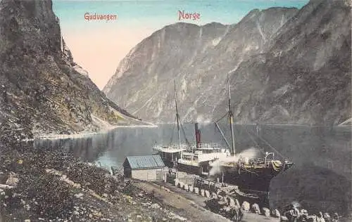 L389 Norwegen Guduangen Bergsee Dampfer Vintage Postkarte