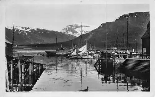 L390 Norwegen Havnen Tromsøe Segelboote Hafen Vintage Postkarte