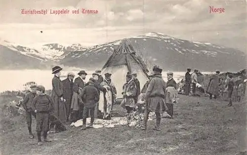 L390 Norwegen Turistbesoegi Lappeleir ved Tromsø Touristen Vintage Postkarte
