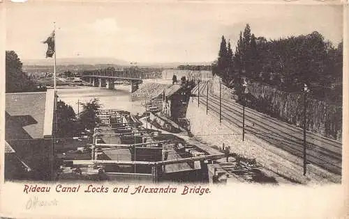 L388 Kanada Rideau Kanalschleusen und Alexandra Brücke Vintage Postkarte