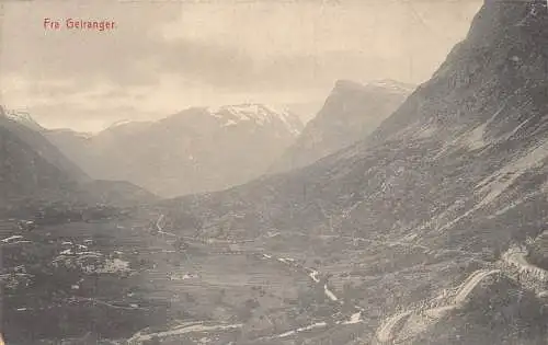 L389 Norwegen Fra Geiranger Berge Panoramablick Vintage Postkarte
