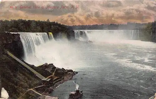 L387 US New York General View Niagarafälle Steamboat Vintage Postkarte