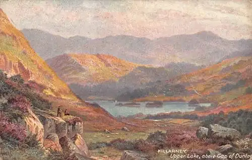 L386 Irland Killarney Upper Lake Above gap of Dubloe Oilette signierte Postkarte