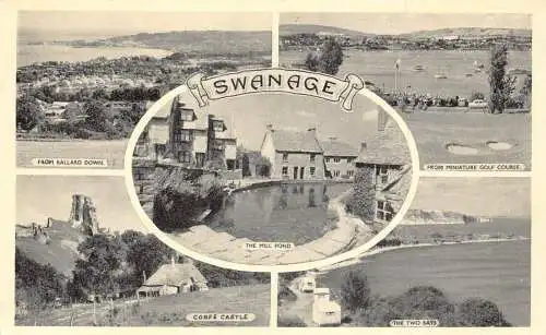 L244 England Swanage Two Bays Corfe Castle Golfplatz Ballard unten Postkarte