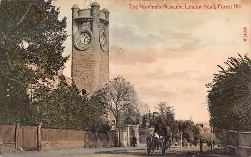L244 England 1910 The Horniman Museum London Road Forest Hill Clock Postkarte