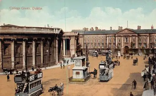 L385 Irland Dublin College grün offene Doppeldecker Straßenbahnen Kutsche Postkarte