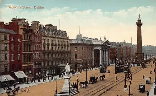 L385 Irland Dublin Sackville Straße Doppeldecker Straßenbahnen Karolan Kaffee Postkarte