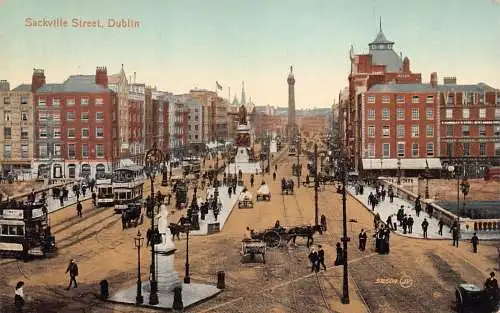 L386 Irland Dublin Sackville Street Doppeldecker Straßenbahnen Kutsche Postkarte
