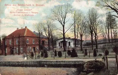 L114 Deutschland 1908 Gruss aus Schönebeck b Bremen Vintage Postkarte
