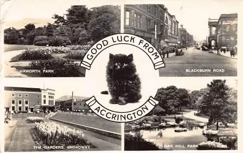 L243 England 1956 Good Luck from Accrington Black Cat Oak Hill Park Postkarte