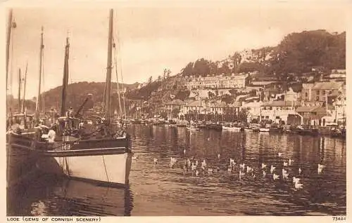 L243 England Looe Gems of Cornish Scenery Vögel Boote Vintage Postkarte