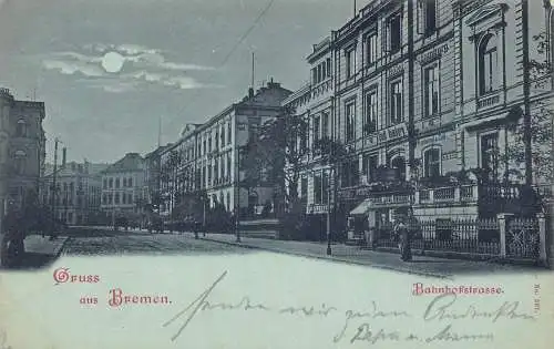 L113 Deutschland Gruss aus Bremen 1898 Bahnhofstraße Cafe Mondschein Postkarte