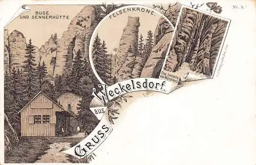 L114 Tschechien Teplice nad Metují Gruss aus Weckelsdorf Litho Postkarte