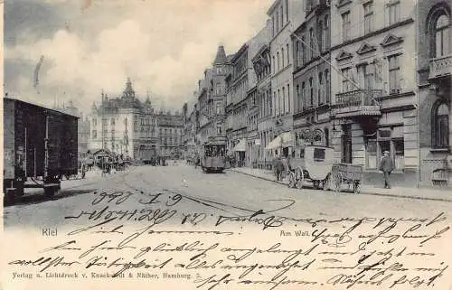 L113 Deutschland Kiel 1905 Am Wall Straßenbahn Reisezug Eisenbahn Postkarte