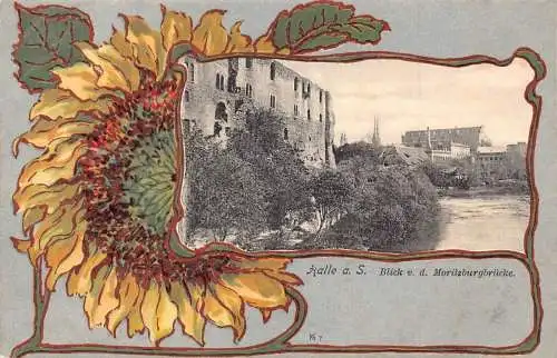L113 Deutschland Halle a S Jugendstil Blumen Postkarte