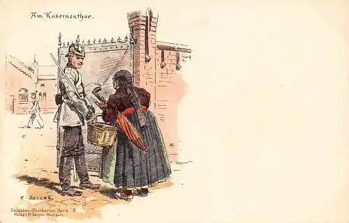 L059 Deutschland am Kasernentor Becker signiert Litho Vintage Postkarte