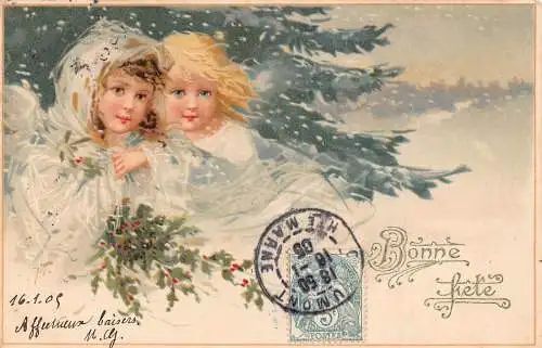 L112 Grüße 1905 Mädchen Mistelbaum Fantasie Postkarte