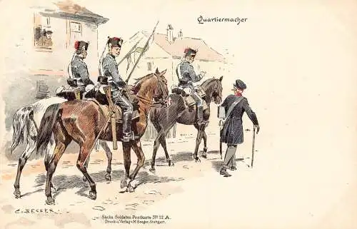 L059 Deutschland Quartiermacher Becker signiert Litho Vintage Postkarte