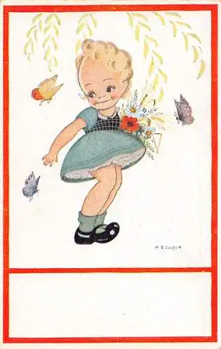 L112 Grüße Mädchen Blumen Schmetterlinge Fantasy signiert MB Cooper Postkarte