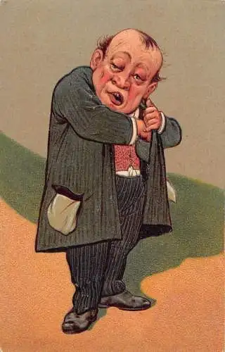 L060 Die Finanzkrise Karikatur Comic Humor Prägepostkarte