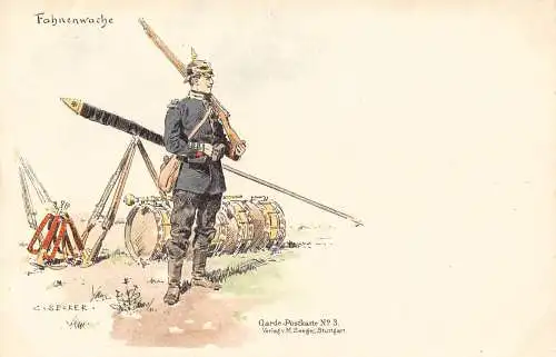 L059 Deutschland Flaggenwache Becker signiert Litho Vintage Postkarte