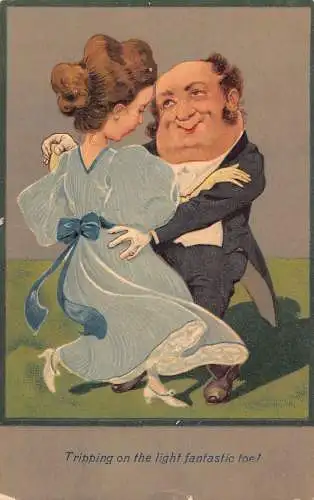 L058 Paar tanzend Karikatur Comic Humor geprägt Vintage Postkarte