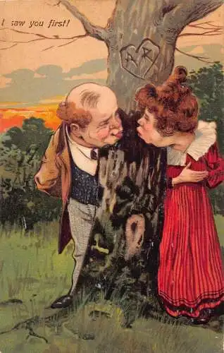 L058 Ugly Couple Kiss Karikatur Comic Humor geprägt Vintage Postkarte