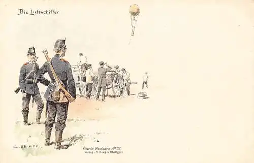 L059 Deutschland Luftschiff Armee Becker signiert Litho Vintage Postkarte