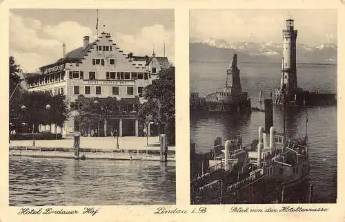 A179 Deutschland Hotel Lindauer Hof Lindau I B Dampfschiff Leuchtturm Vintage Postkarte