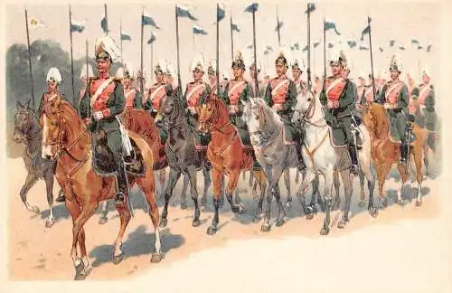 L055 Deutschland Kaiserliches Heer Kavallerie Parade Uniformen Litho Vintage Postkarte