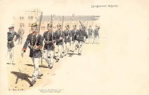L059 Deutschland Infanterie Ausbildung Soldaten Uniformen signiert Litho Vintage Postkarte